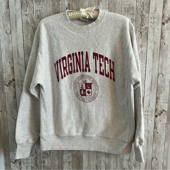 Vintage Virginia Tech Champion Gray Reverse Weave Sweatshirt Medium - Picture 1 of 4